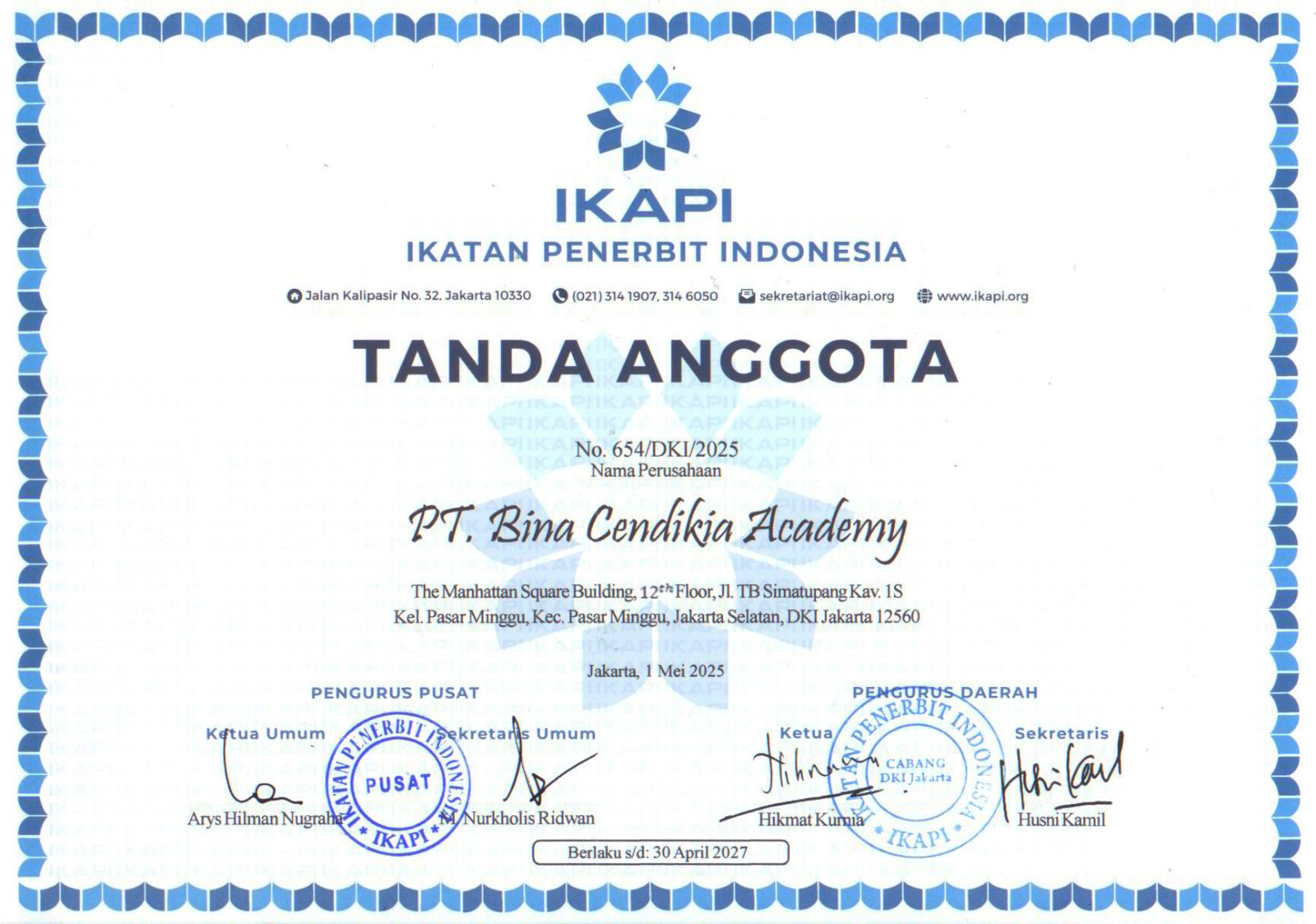Sertifikat IKAPI Baca Dulu Publisher